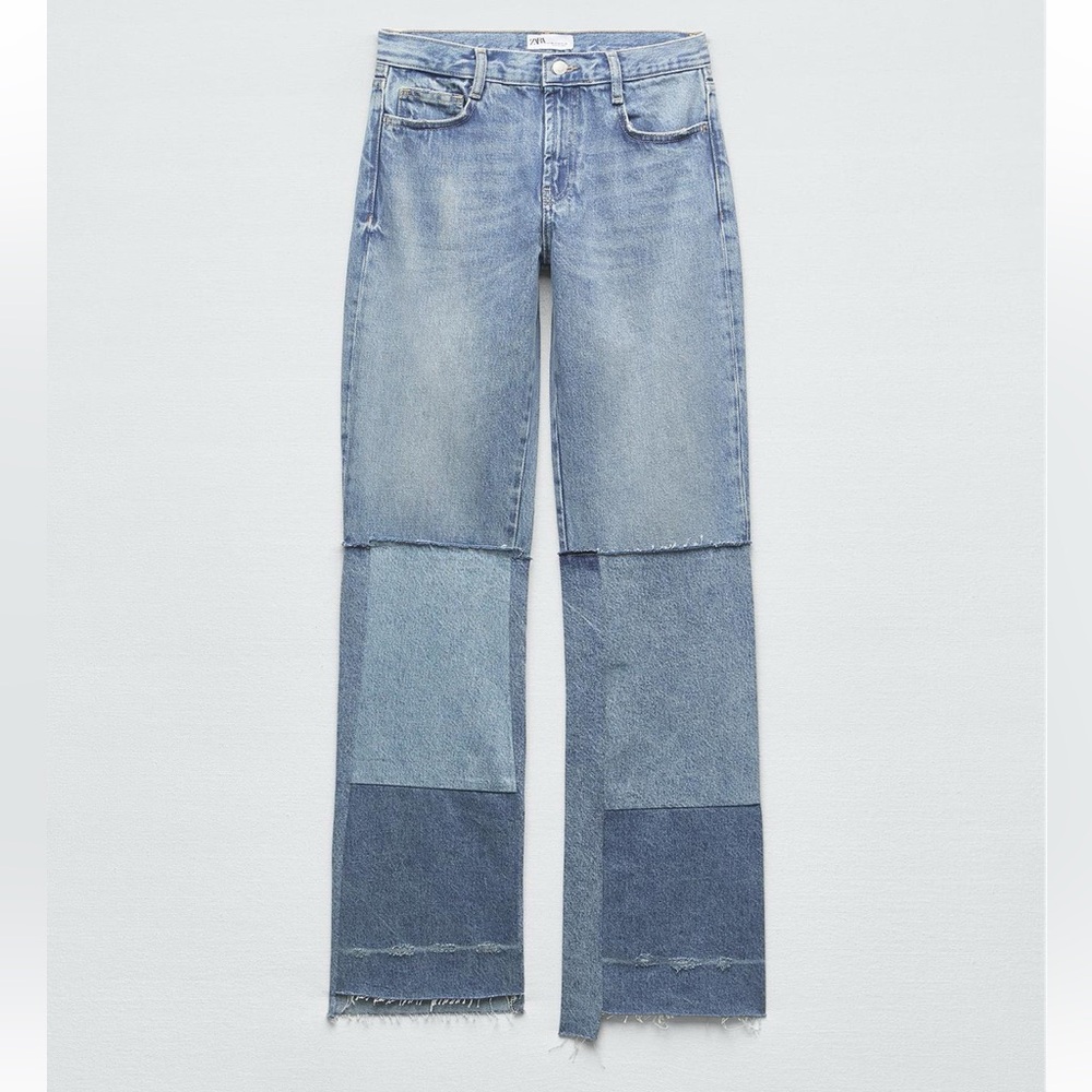 Zara patchwork low-rise bootcut jeans